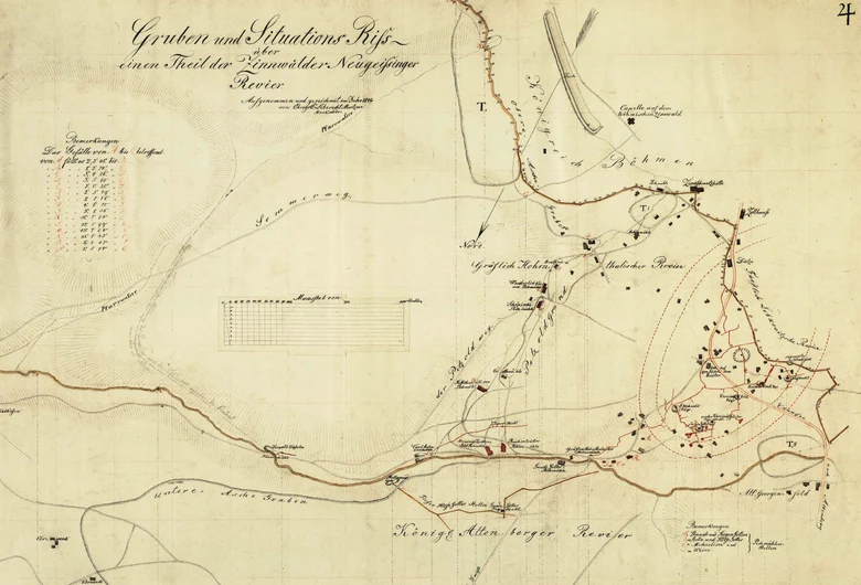 Gruben- und Situationsriss für einen Teil des Zinnwalder/Neugeisinger Reviers von 1849 